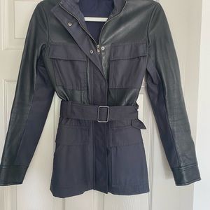 Theory leather and waxed canvas coat. Brand new w/o tags.